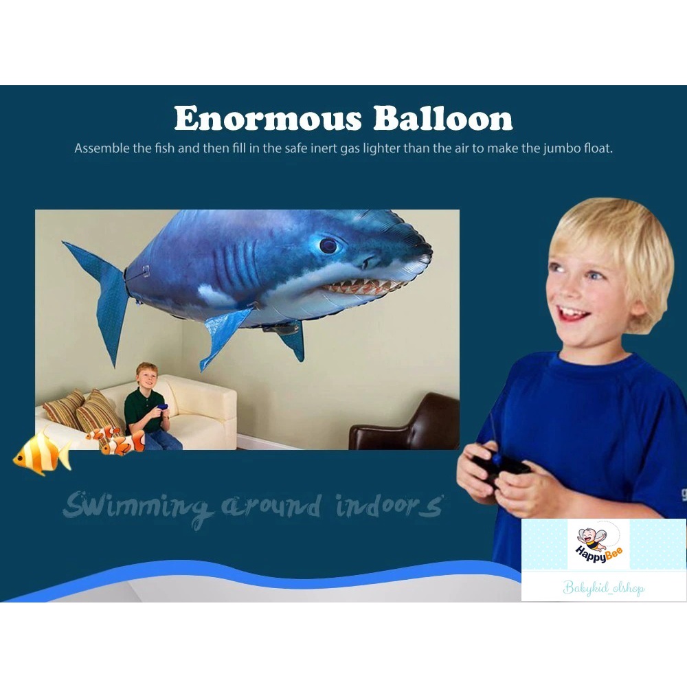 BABYKID43L74 - Remote Control Mainan Hiu Kolam Udara RC Hewan Balon Terbang Inframerah Mainan Ikan B