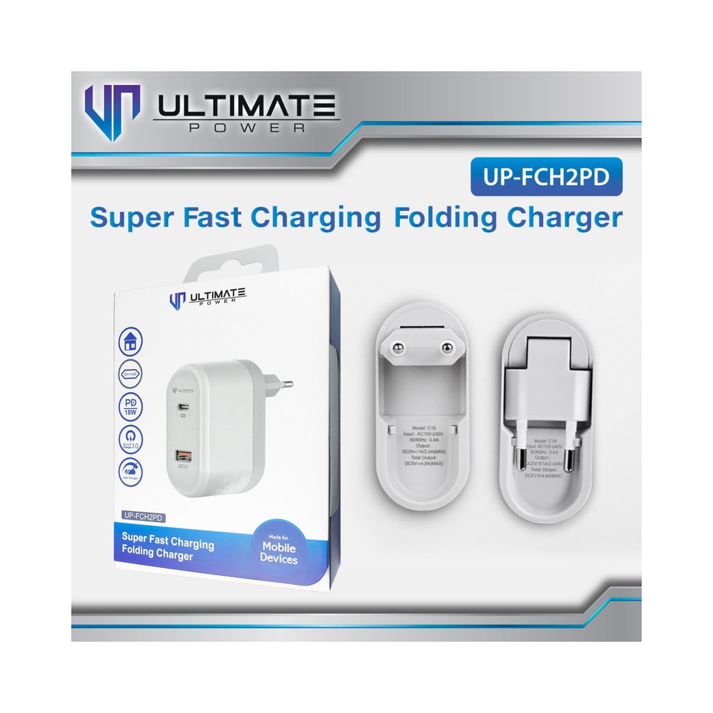 Ultimate Power Super Fast Charging Folding Charger PD + QC 3.0 Original