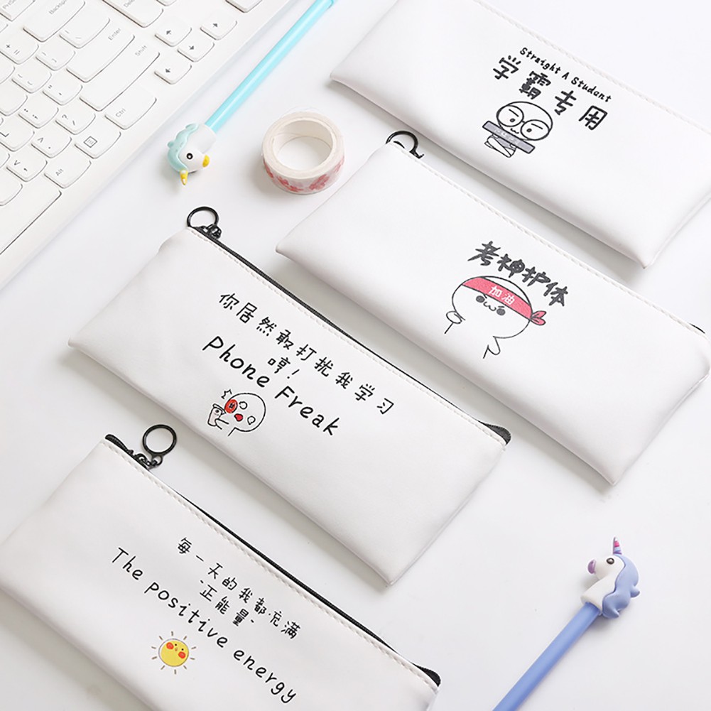 Tempat Pensil Motif Kartun Ekspresi Wajah Lucu Untuk Sekolah