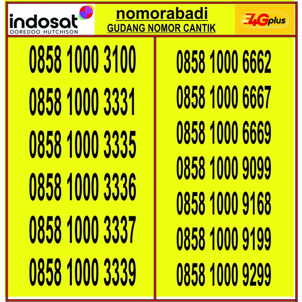 NOMOR CANTIK INDOSAT 4G 0858 1000 H600