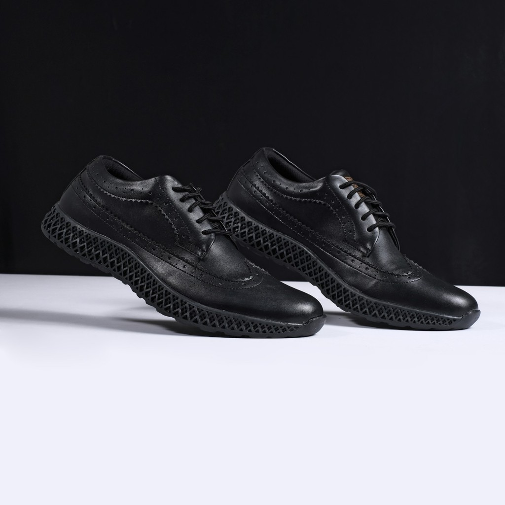 Izo Black | Sepatu Longwing Pantofel Hitam Pria Casual Wingtip Kerja Ori Cowok Laki | FORIND Monday