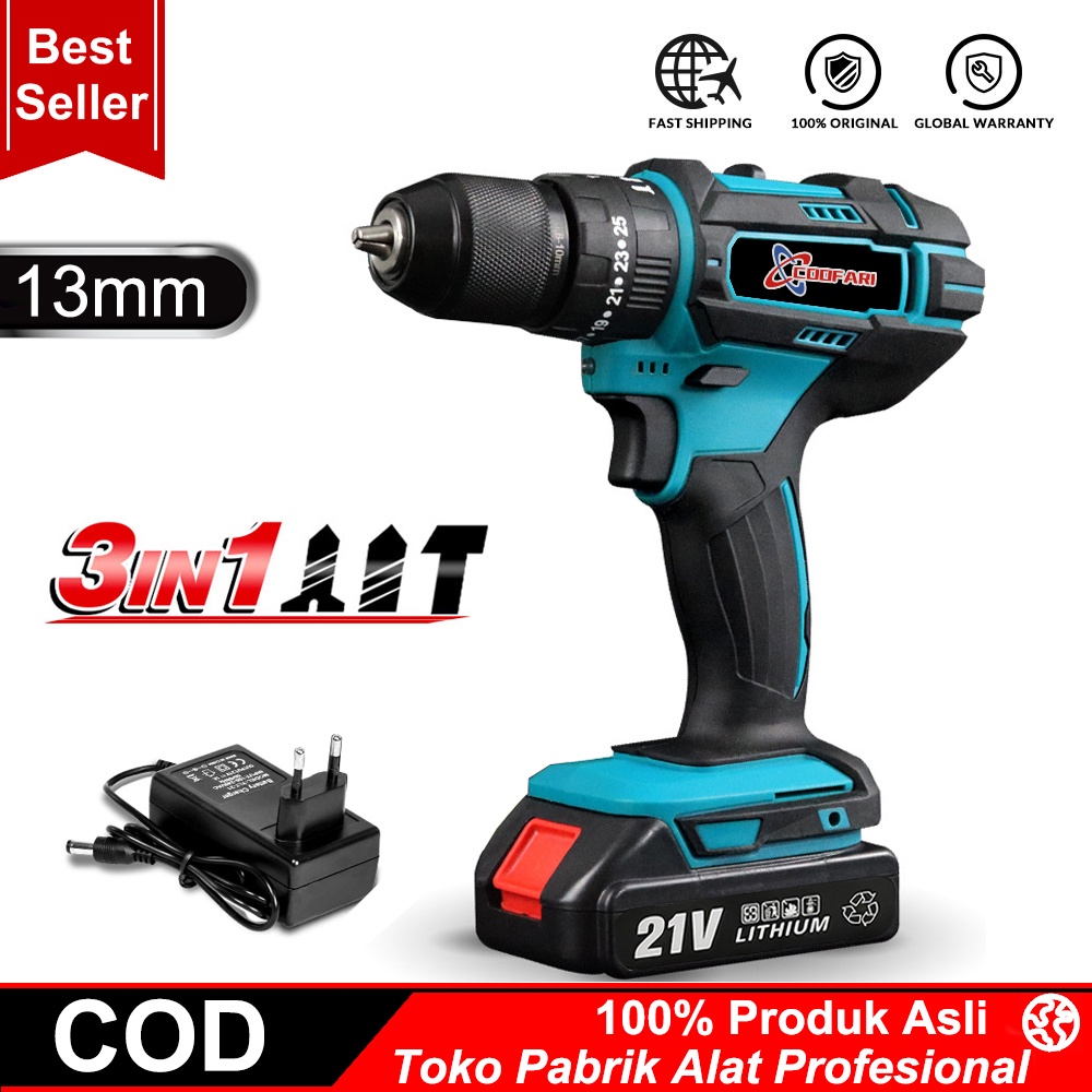 [300 ribuan cuci gudang] [COD + Spot ] COOFARI Bor Listrik Torsi Maksimum 450N.m Brushless Isi Ulang 10mm/13mm Pengemudi Dampak Bor Listrik 18V Alat Listrik Obeng Dampak Bor Listrik Peralatan Perawatan Rumah Kompatibel Untuk Baterai Makita 18v