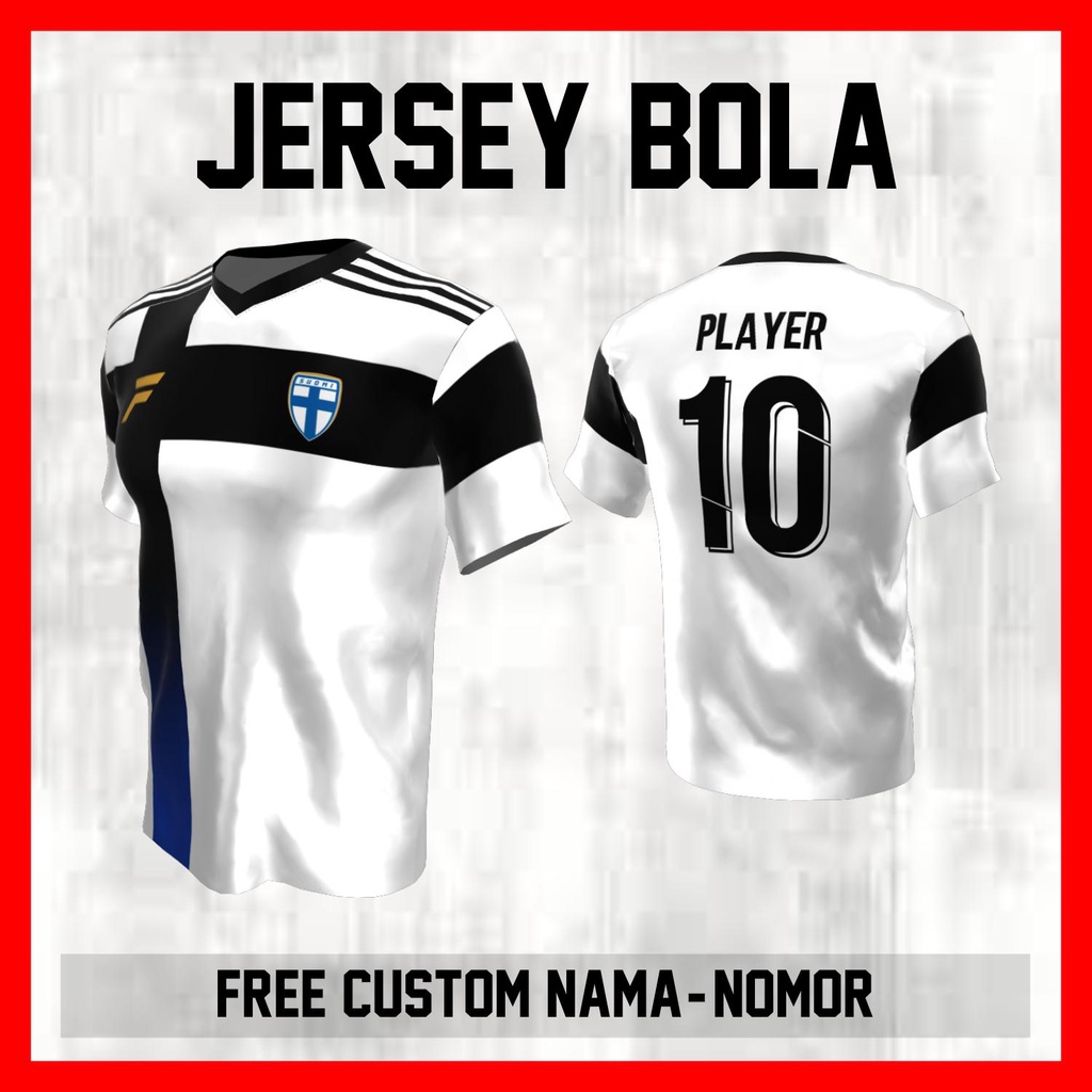 Kaos Bola Jersey Finlandia Timnas Negara Garis Bahu Baju Custom Nama dan Nomor Punggung - 262