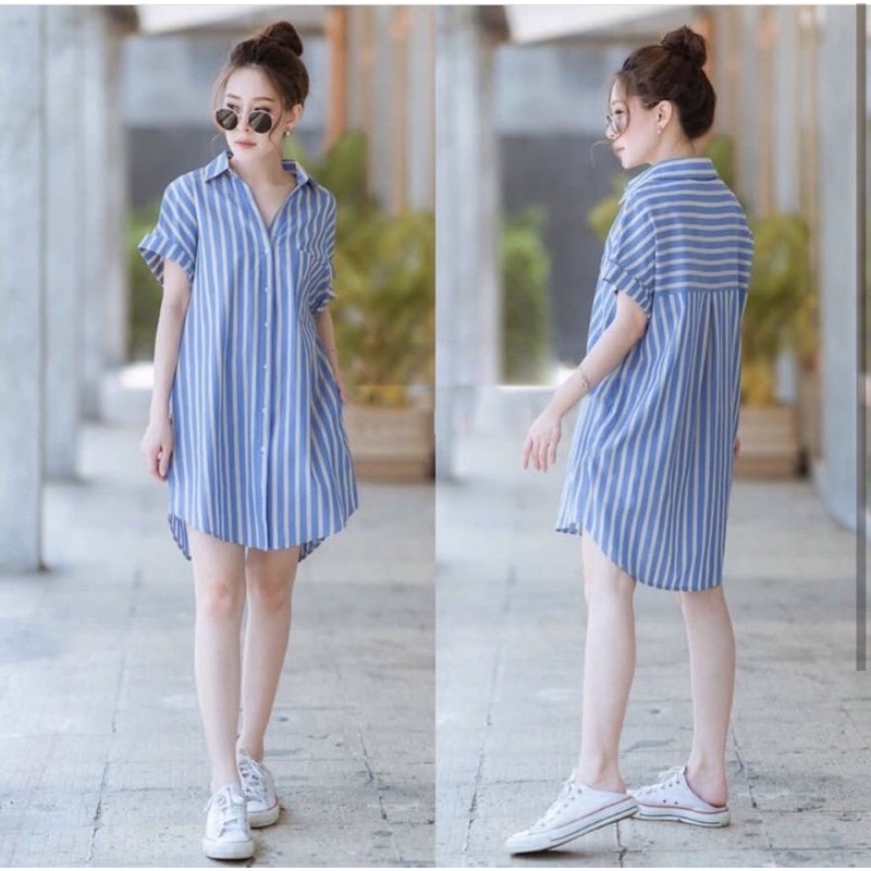 kemeja panjang lengan pendek / kemeja short sleeve / kemeja stripe