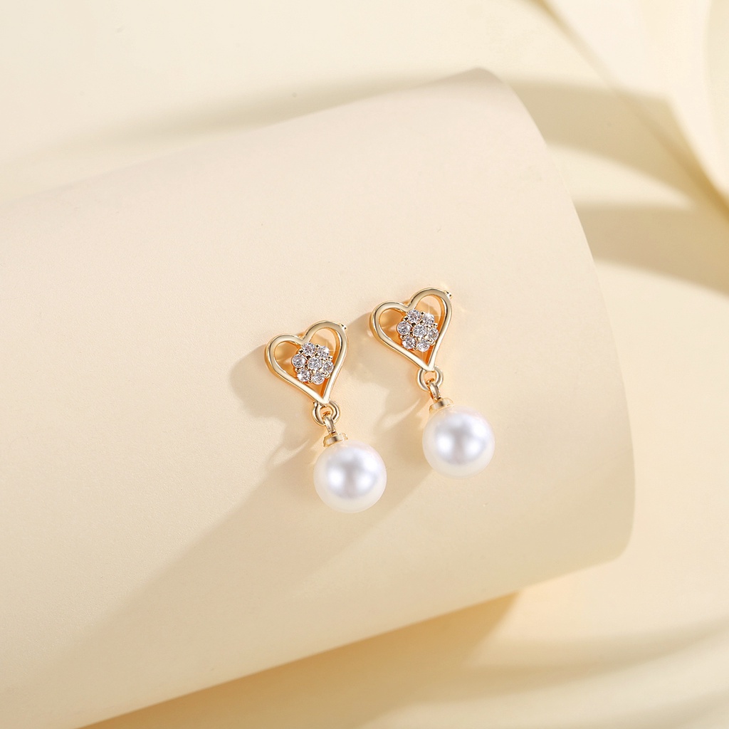 Y672 [COD✔] Anting Hati Temperament Tusuk Gantung Wanita Model Pearl Desain Asli Anting Wanita Korea