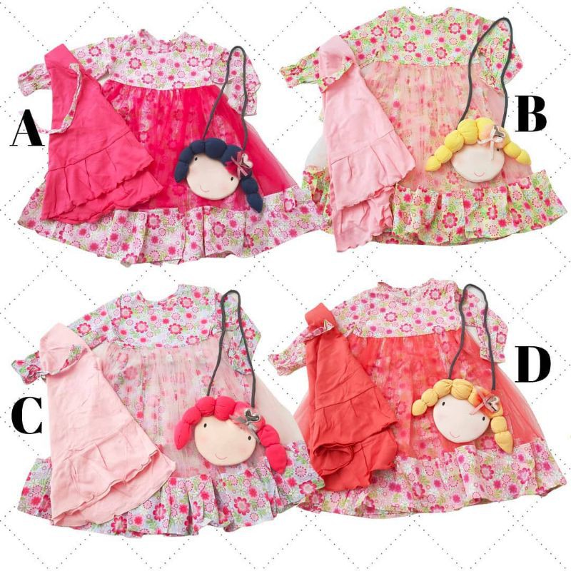 set gamis hijab anak perempuan baju muslim anak peremphan tile bunga free tas mi angel
