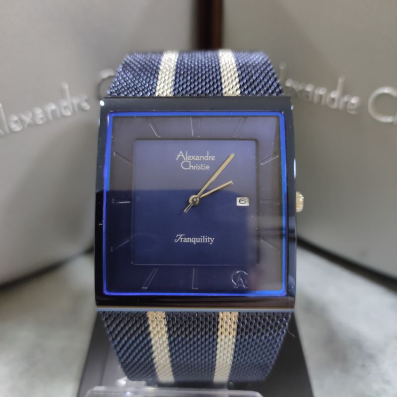 Jam Alexandre Christie AC 8333 MD BIU Pria Rantai Pasir Biru Silver Segi