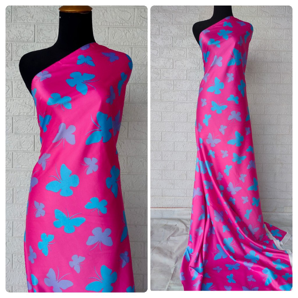 Kain Satin Maxmara motif Butterfly kupu kupu harga per 0.5meter