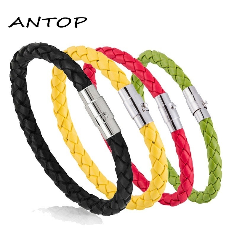 Fashion Tenunan Tali Kulit Gelang Magnetic Buckle Bangle Unisex Perhiasan Pasangan ANTOP