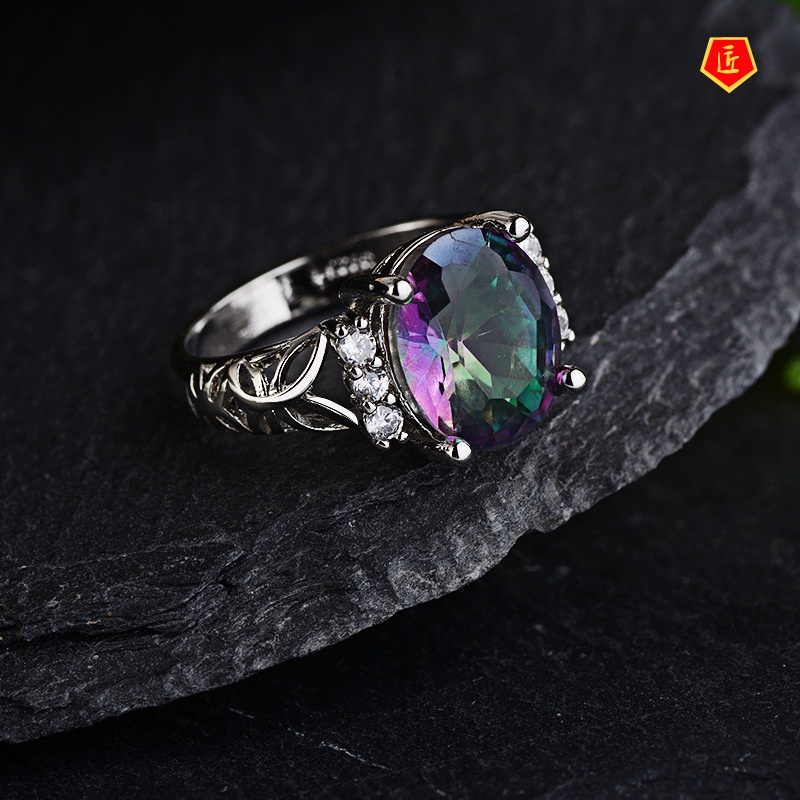 [Ready Stock]925 Silver Colored Gemstone Fashion Personality