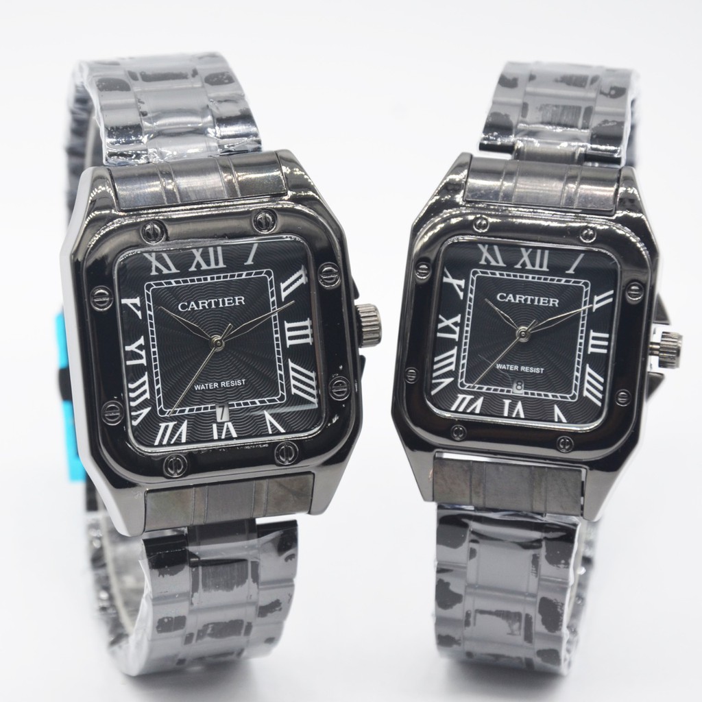 ( COD ) Jam Tangan Couple / Pasangan Cartier 150837 GO Rantai Stainless Free Baterai & Box