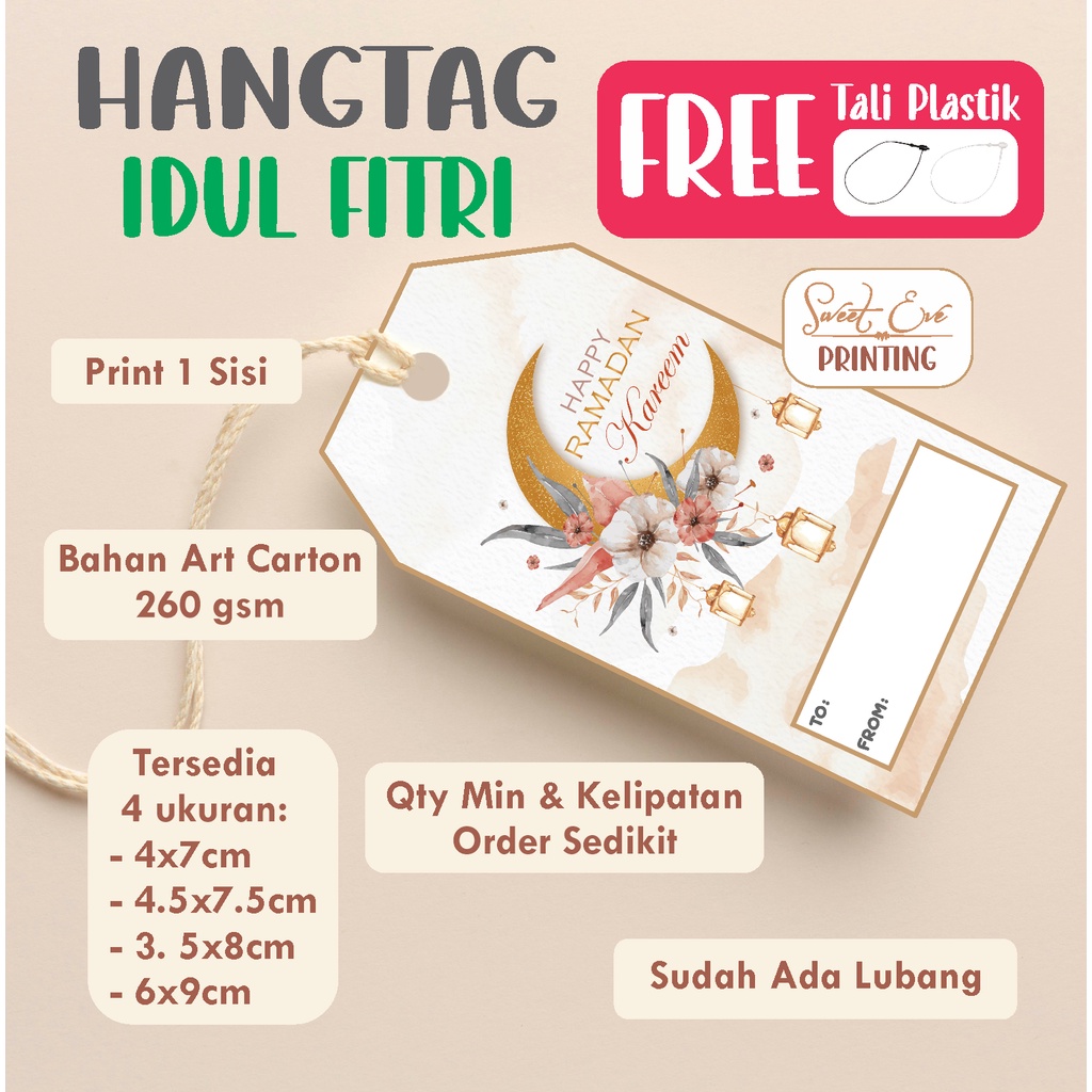 

HANG TAG IDUL FITRI LEBARAN EID MUBARAK RAMADAN KAREEM UNTUK PARCEL HAMPERS KADO BOX (FREE tali plastik loop Pin)
