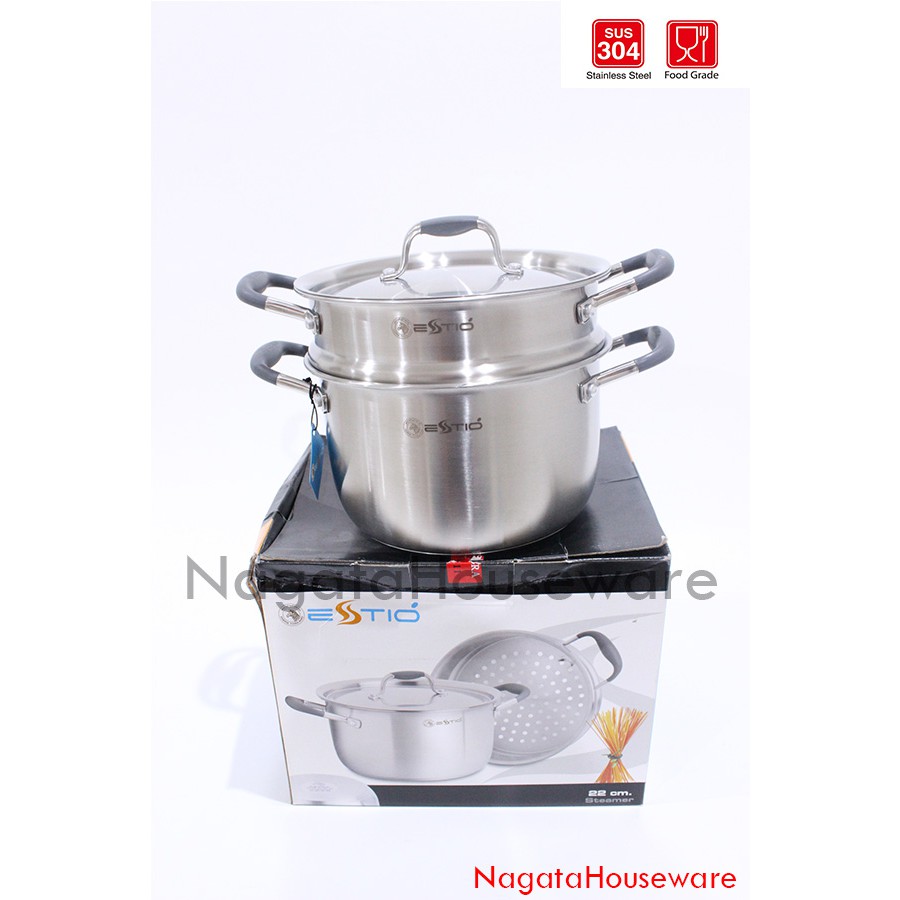 Panci Saus dan Kukus Stainless / Panci Masak / Panci Zebra / Panci Sop Sup Kuah / Soup Pot / Estio P