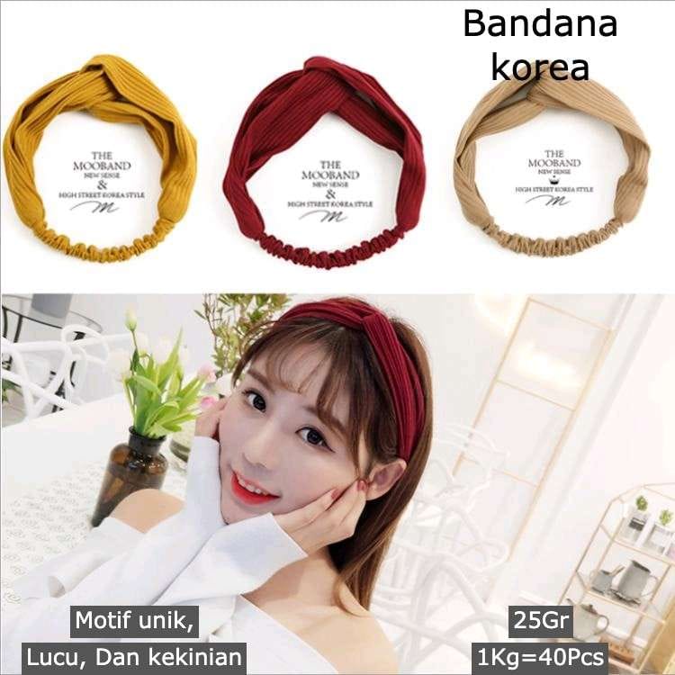 【GOGOMART】Bandana Rambut Korea / Bando Kain Polos Salur Bandana