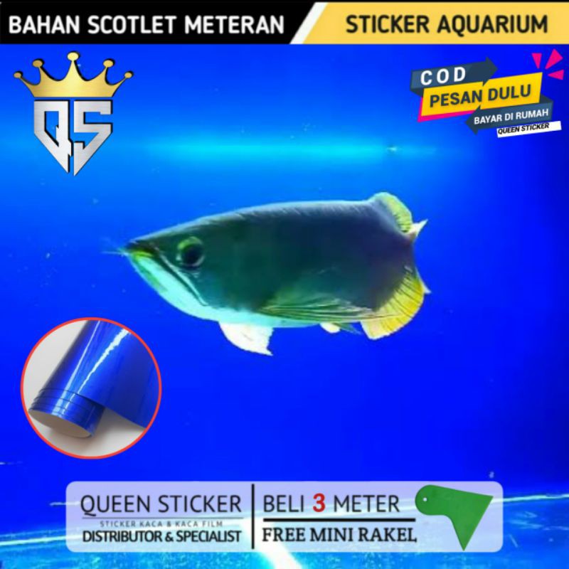 Stiker Aquarium Background Biru Polos / Sticker Skotlet Aquarium