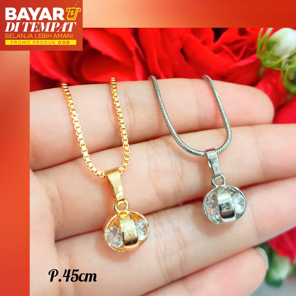 Kalung bola unik permata simple lapis emas18k anti karat