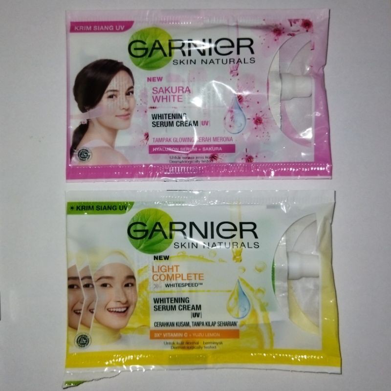 Garnier Sakura White Light Complete Whitespeed Whitening Serum Cream UV Sachet 7ml Krim Pelembab