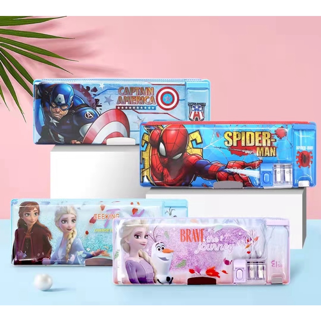 DISNEY FROZEN /SPIDERMAN ORIGINAL pop up pencil case magnetic/KOTAK PENSIL MAGNET DM28117F