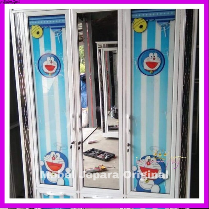 Lemari Pakaian / Baju Pintu 2 Kaca Motif Doraemon Alumunium Anti Karat