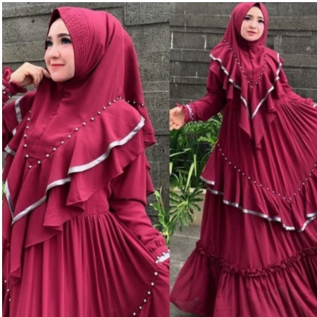 Gamis Wanita Syari Premium Nandia syari Set Khimar Brokat Terbaru 2021 Rahma & Khimar Termurah