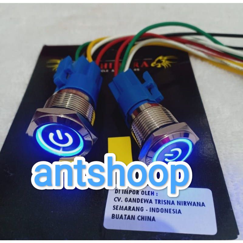 Saklar LED Stainless Tombol On Off Push Button Metal Plus Soket dan kabel universal semua motor ANTSHOOP