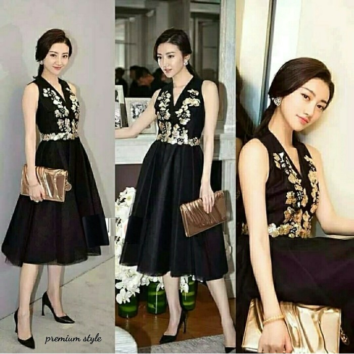 MIDI DRESS Midi dress party pesta dress gold hitam baju wanita korea import   IWAZAH OFFICE
