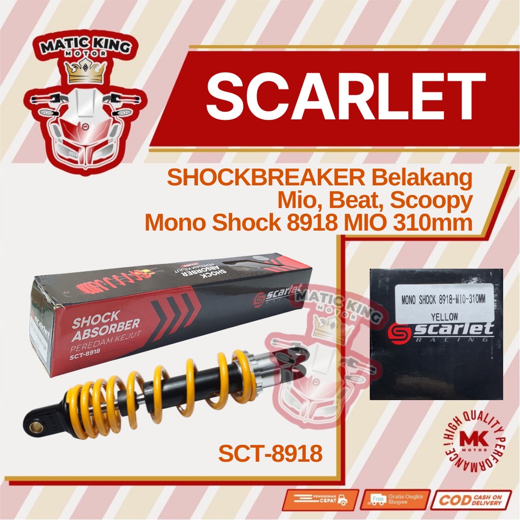 Mono Shockbreaker shock belakang Mio Sporty Smile M3 S Z Freego Gear Fino Soul GT 110 115 SCT-8918 310mm Yellow Scarlet Racing