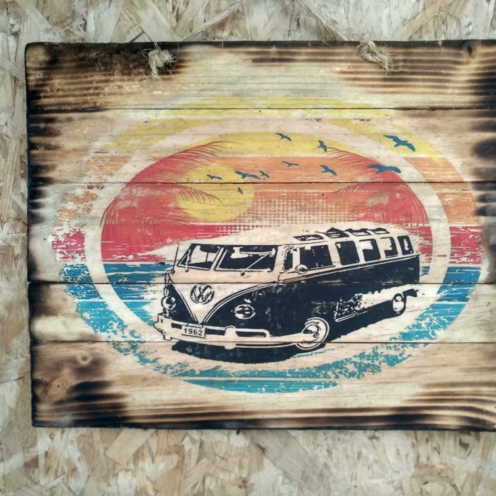Pajangan Dinding Vintage Lukisan Kayu Vw Kombi Klasik Jatibelanda Bakar