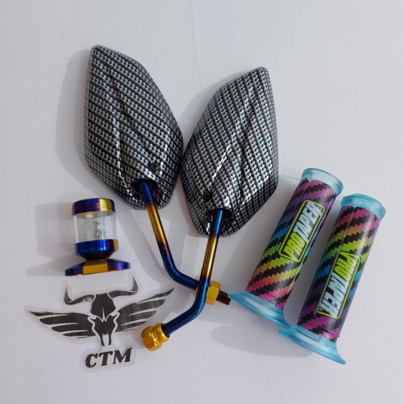 [PAKET] SPION JUPITER TWOTONE + GRIP PELANGI CARBON + STEMPEL KACA TRANSPARAN TWOTONE