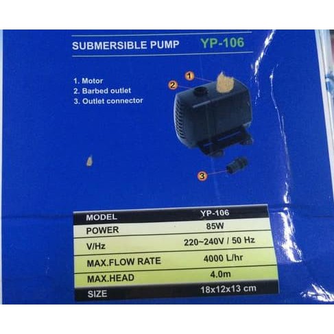 Yang YP106 YP 106 4000LH 85W Pompa Powerhead Filter Aquarium Kolam Ikan Hias Hidroponik