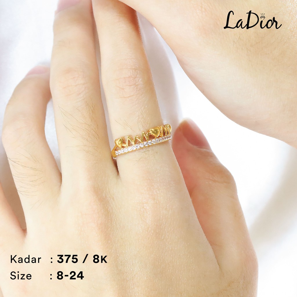 LADIOR - Cincin Emas Asli kadar 375 Model Mahkota Hati - 063 - 8K - Yellow Gold