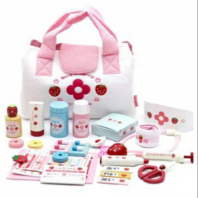 Pretend play dokter dokteran mainan kayu wooden toys strawberry mother garden