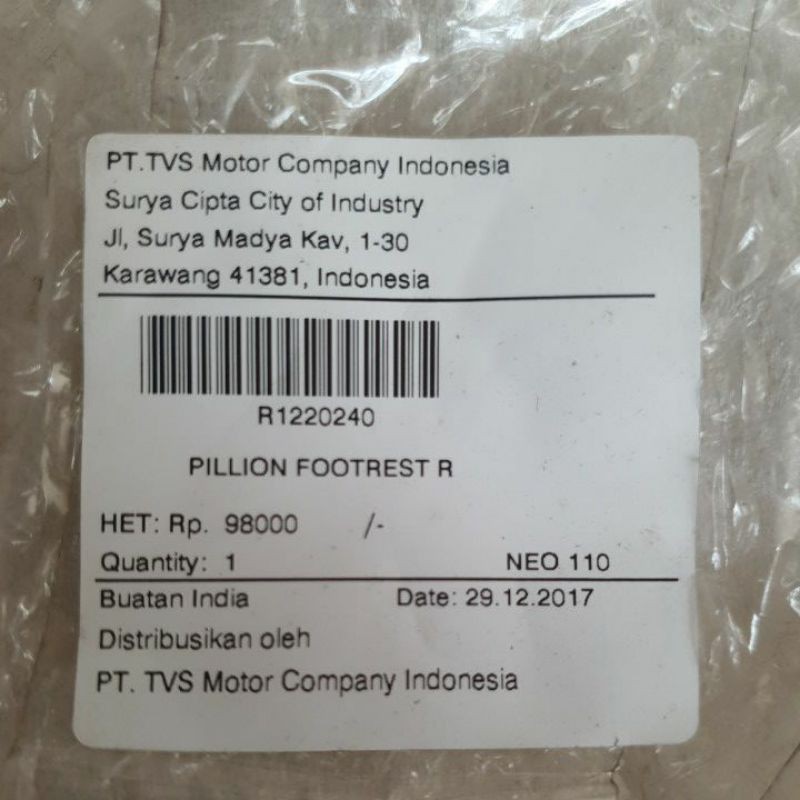 Pangkon Footstep Belakang Neo TVS Kanan (right)