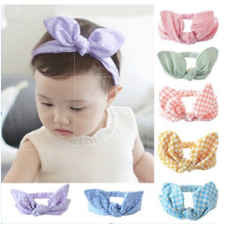 (kiddiwear) Bandana Anak Ala Korea Model Ikat Pita Motif Garis / Polkadot / Petak