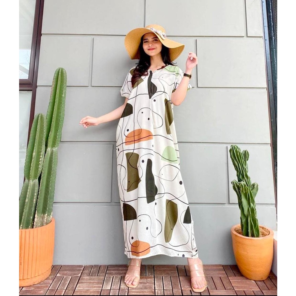 Dress Midi Karen Poore  - Dress JUMBO Rayon Viscose Premium Home Dress Import Busui Fashion Korean Style Maxi Dress Kekinian