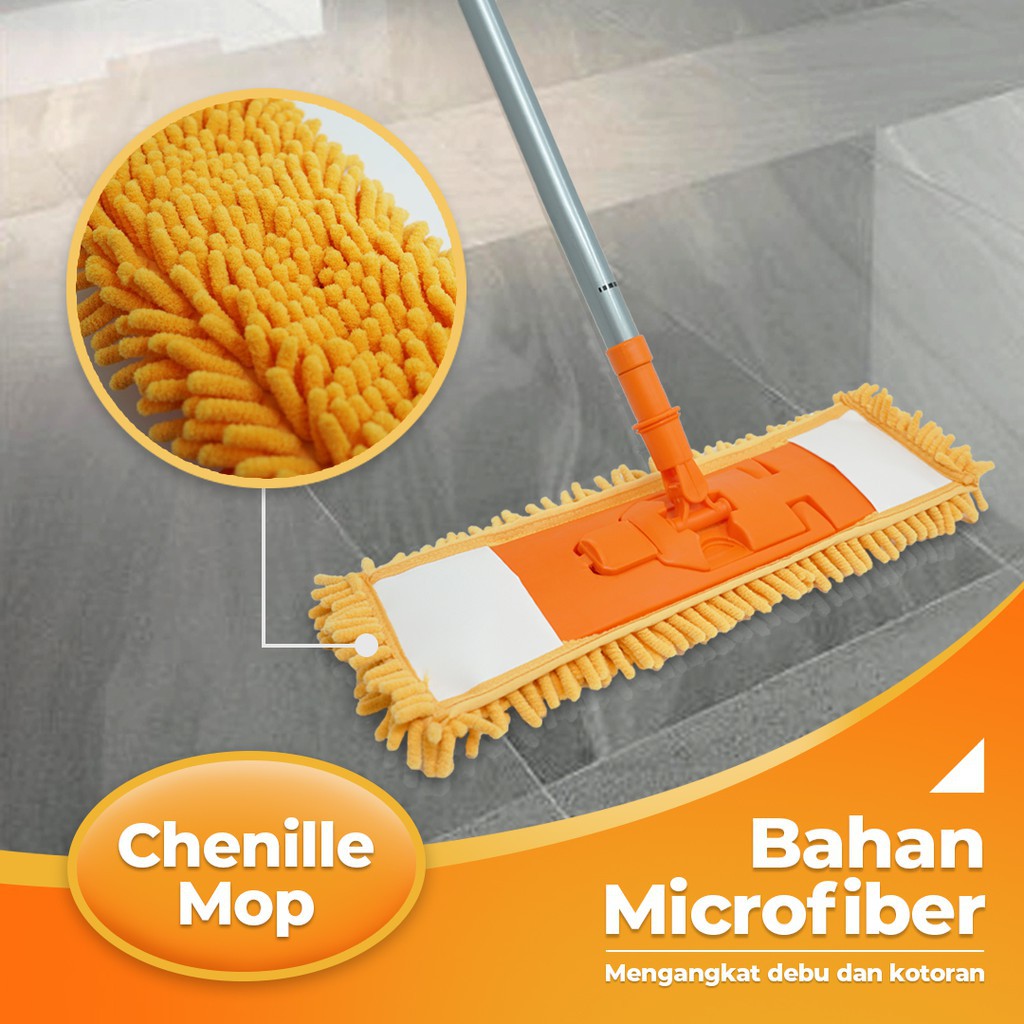 ALAT PEL LANTAI TONGKAT SAPU KAIN MICROFIBER BAGUS CHENILLE MOP W-22306