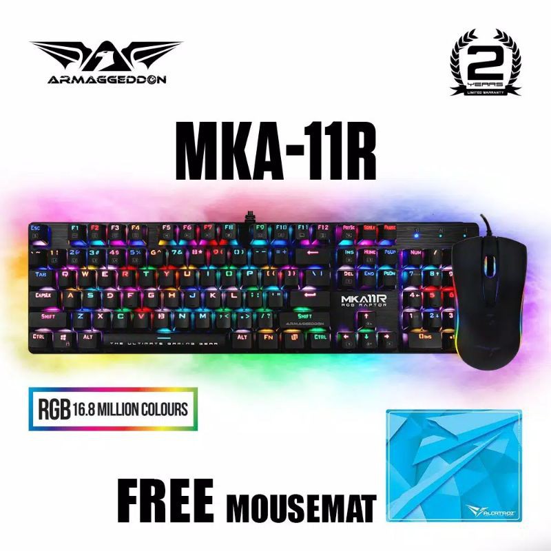 Keyboard Gaming Mechanical Armaggeddon MKA-11R RGB Raptor - Full-size, QWERTY, OUTEMO Blue Switches