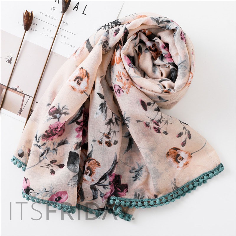 ITSFRIDAY IVY Scarf - Premium Pashmina Shawl Selendang Syal Pasmina Hijab Import Motif Aestetic Flower