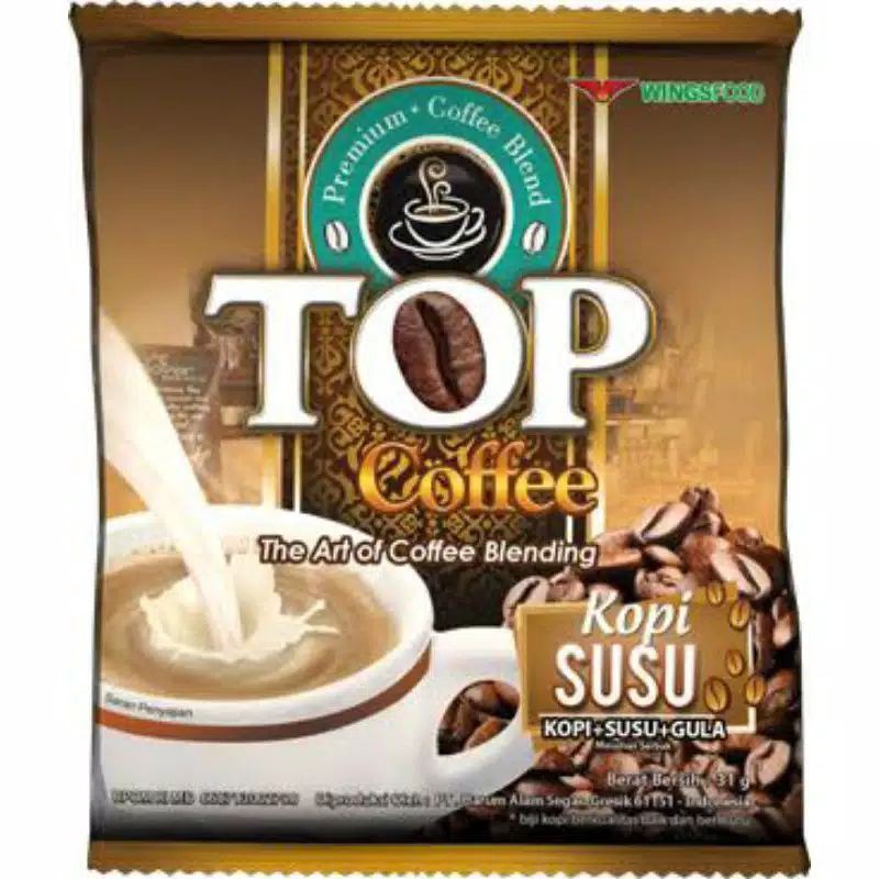 

TOP COFFEE KOPI SUSU GULA 3 IN 1 RENCENG 12PCS X 31GRAM