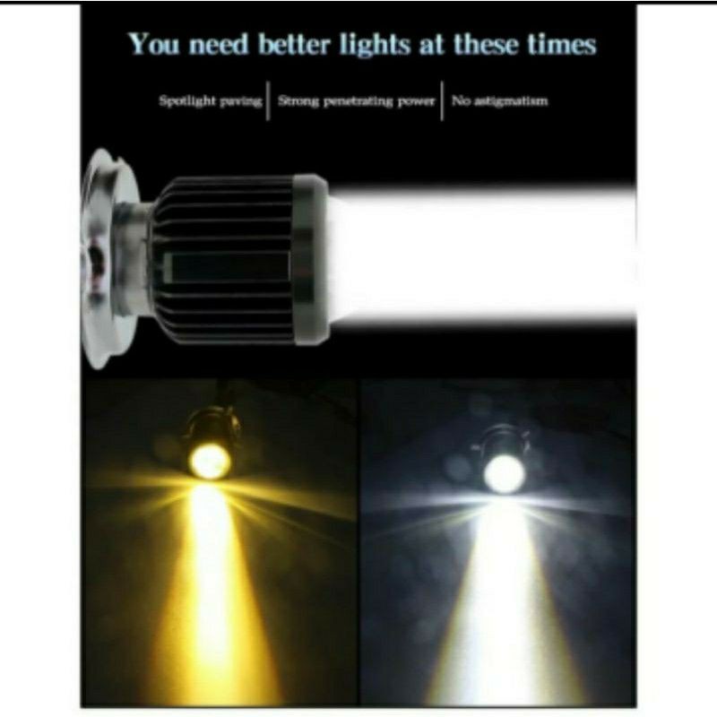 Lampu led utama motor H4 HJG Laser high low 2 warna putih kuning ac dc