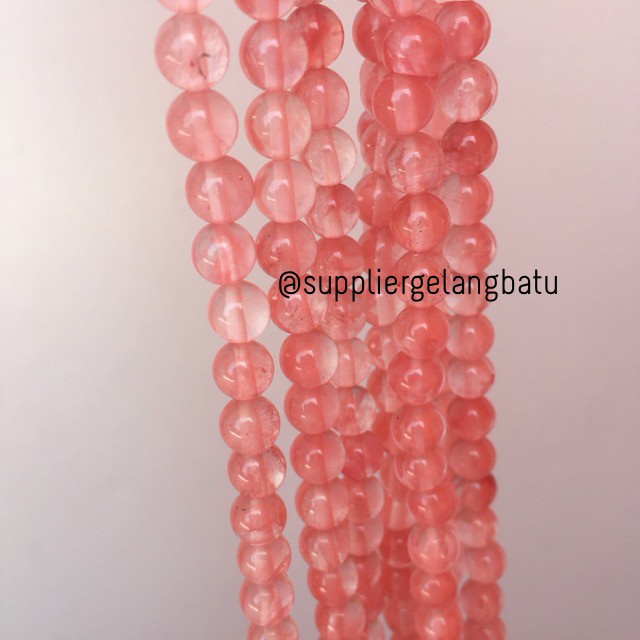 supplier kristal cherry quartz pink natural crystal stone healing 8mm perhiasan pria wanita terapi