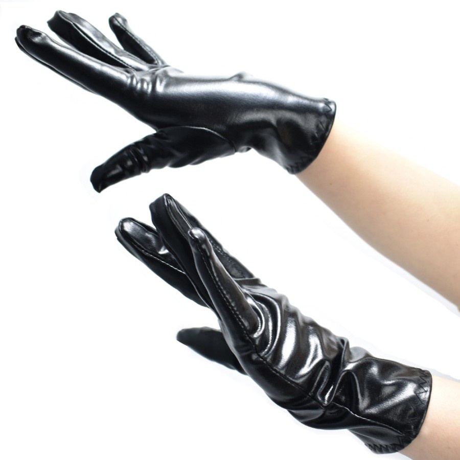 LTX-06 sarung tangan leather polos hitam kilap short gloves leather