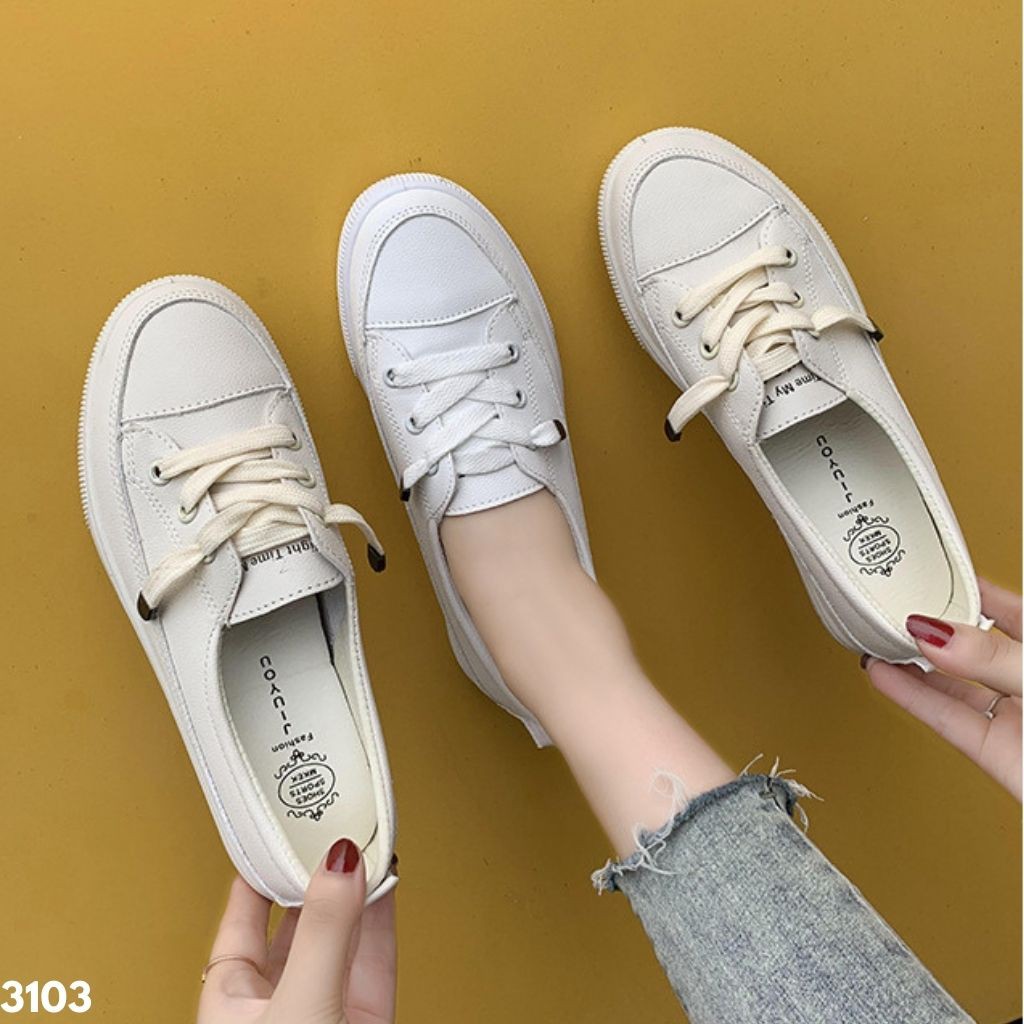 SEPATU SNEAKERS PUTIH WANITA IMPORT KULIT REMAJA DEWASA SANTAI CASUAL IMPORT 3103 MOVISCA