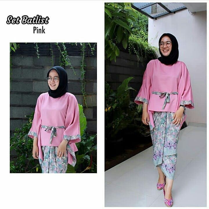 Set kebaya BATLIST/kebaya batwing tapi/rok lilit/kebaya wisuda/peach/grey/navy/maron/gold