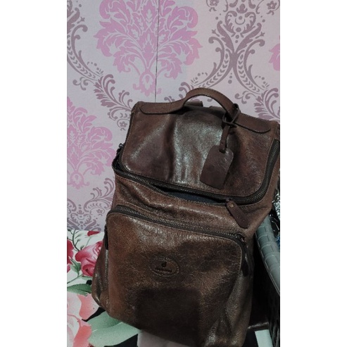 tas kulit delumi dark brown crack