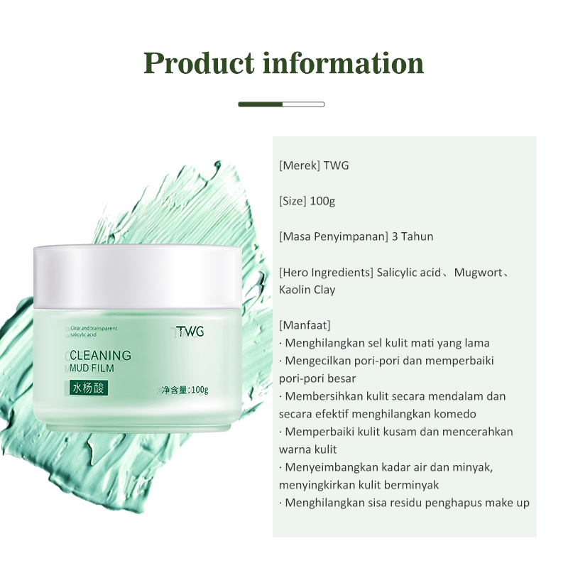 【Ready Stock】TWG-Mugwort Mask Salicylic Acid Anti Pores &amp; Acne Clay Mask 100g