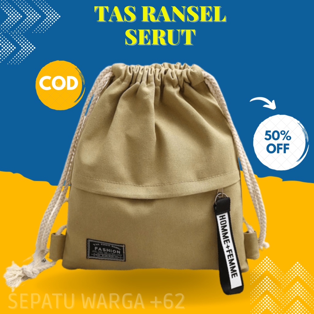 Tas Ransel Serut Wanita Bahan Kanvas 980 Gabriela Anti Air Anak Selempang Slempang Polos Anime Permp