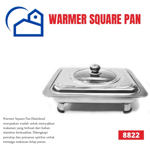 Warmer Square pan Panci Penghangat / Panci Kotak Wadah Saji Prasmanan Stainless Steel / Round Warmer Panci Penghangat Bulat 8822/4622