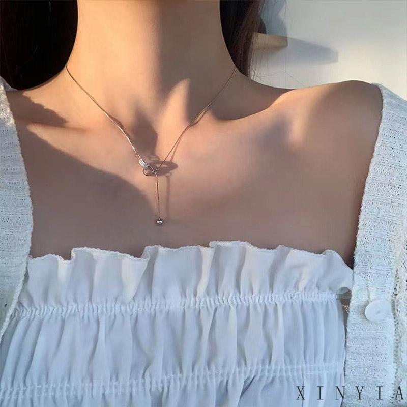 Xia.id Kalung Rantai Wanita Liontin Cincin Ganda Hias Berlian Imitasi