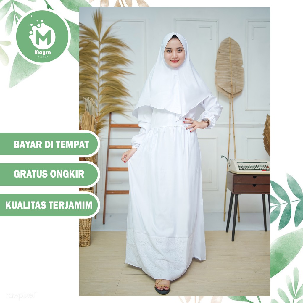 Gamis Syar'i Putih Polos Muslim Wanita Jumbo Falisha Syari Dres/Dress Original Bahan Baloteli A0